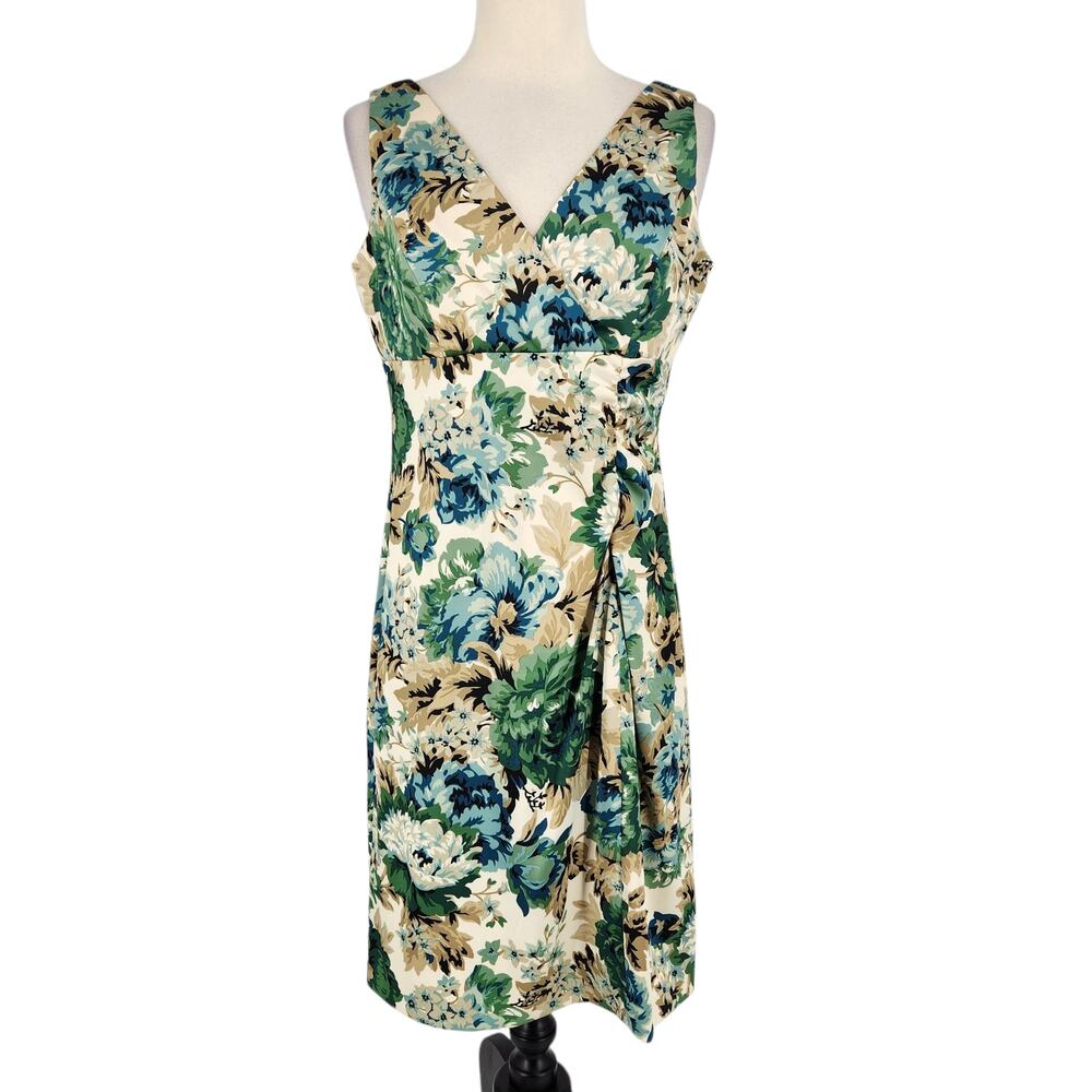 Vintage Donna Ricco Pastel Floral Print Summer Satin Sleeveless Sheath Dress 8P